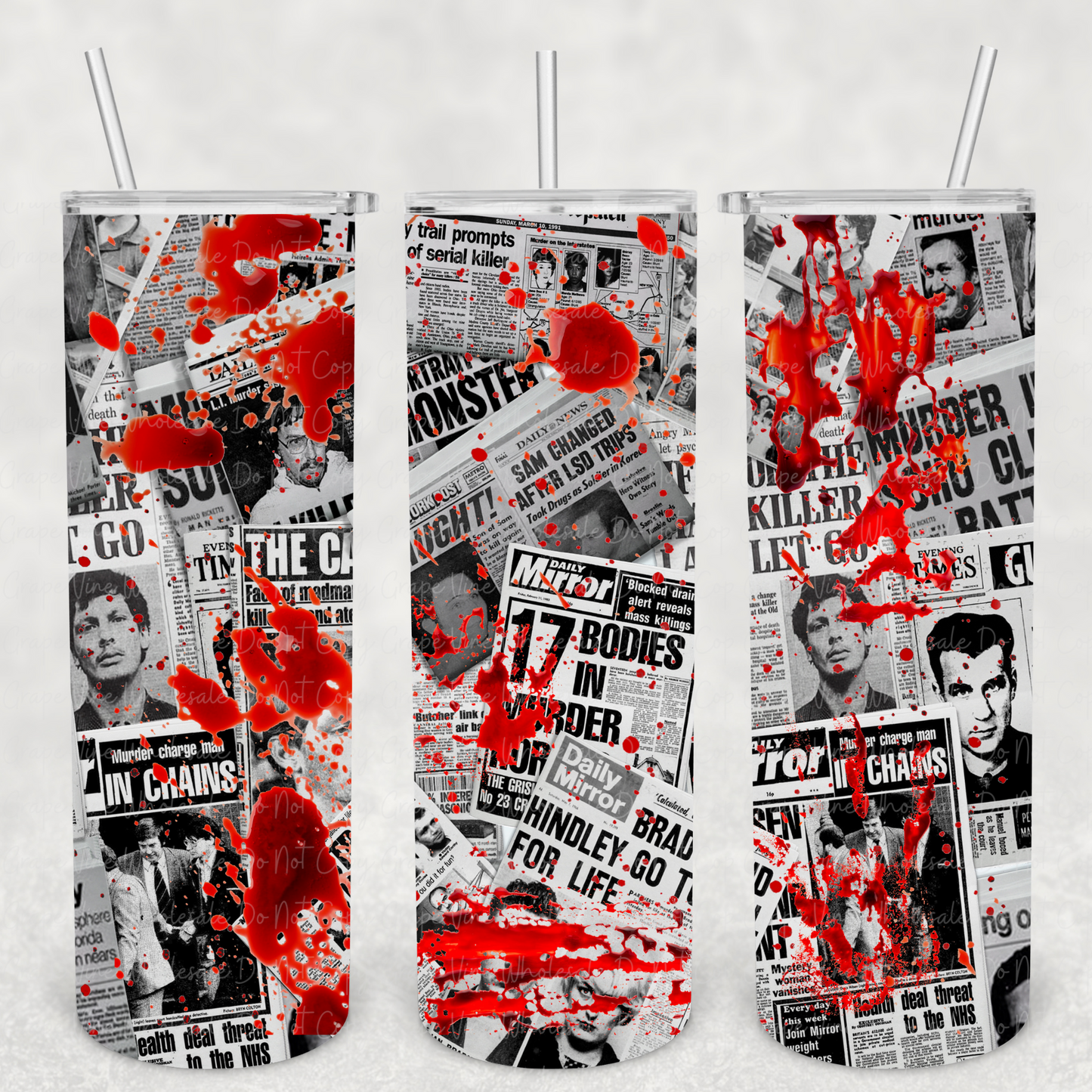 Bloody Newsprint 20oz Skinny Tumbler Grape Vine Wholesale