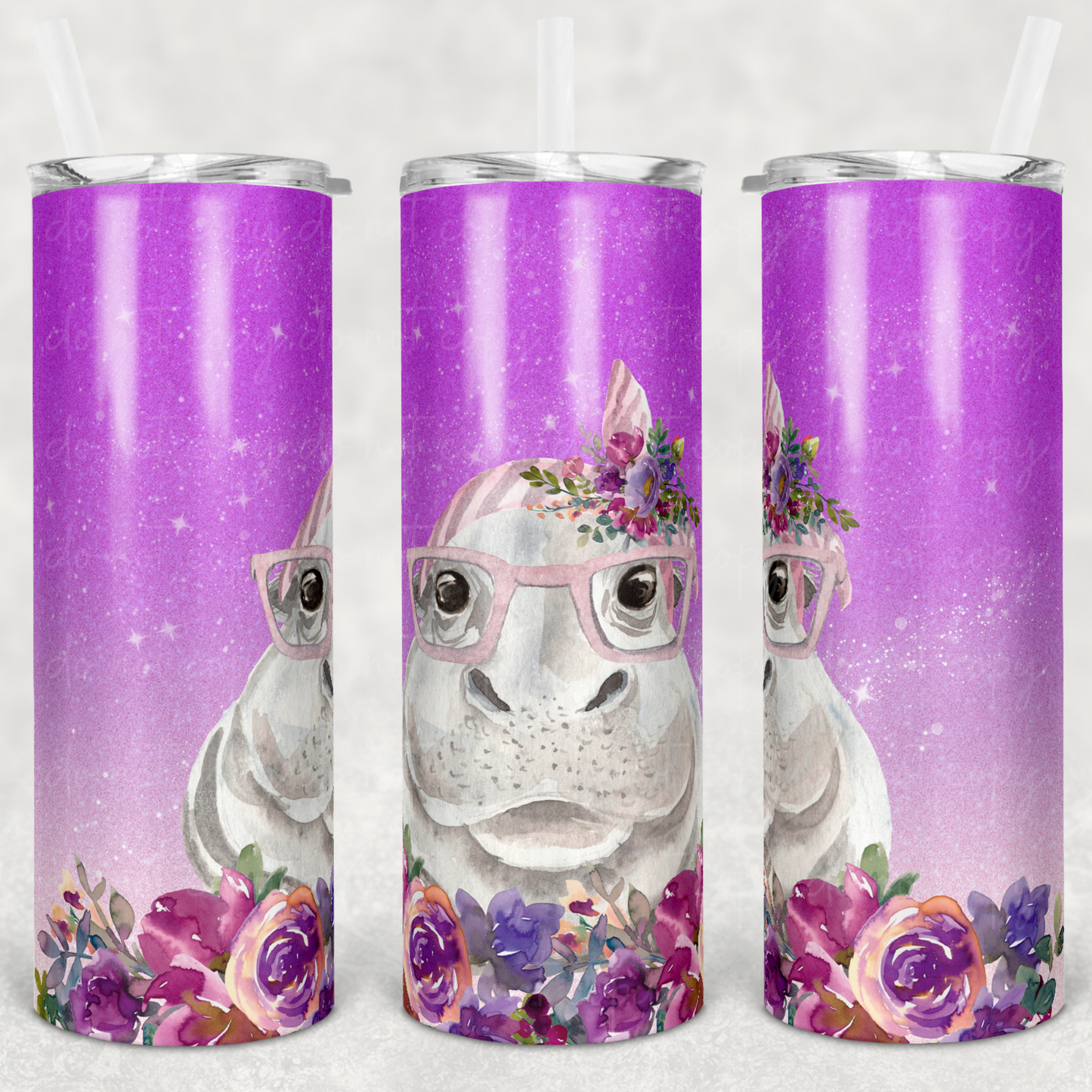 Cute Hippopotamus 20oz Skinny Tumbler Grape Vine Wholesale