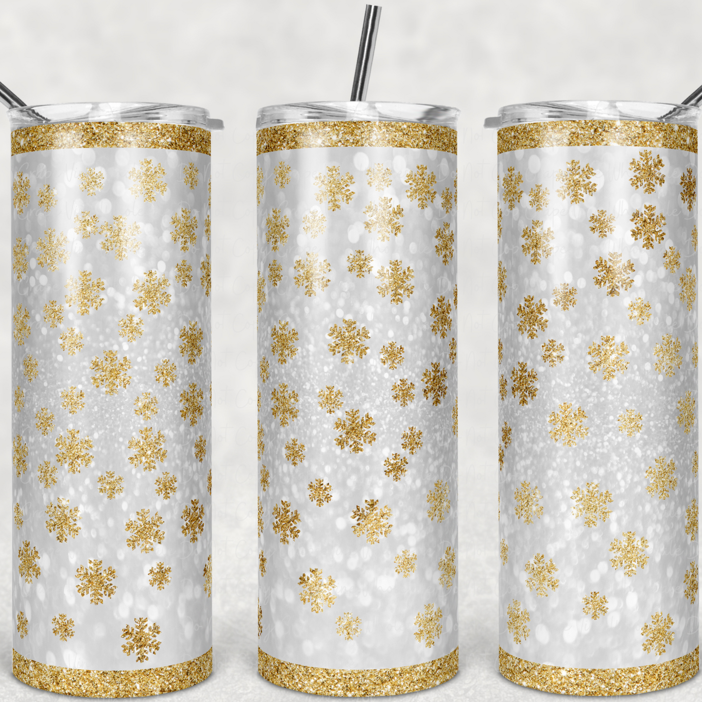 Gold Glitter Snowflake 20oz Skinny Tumbler Grape Vine Wholesale
