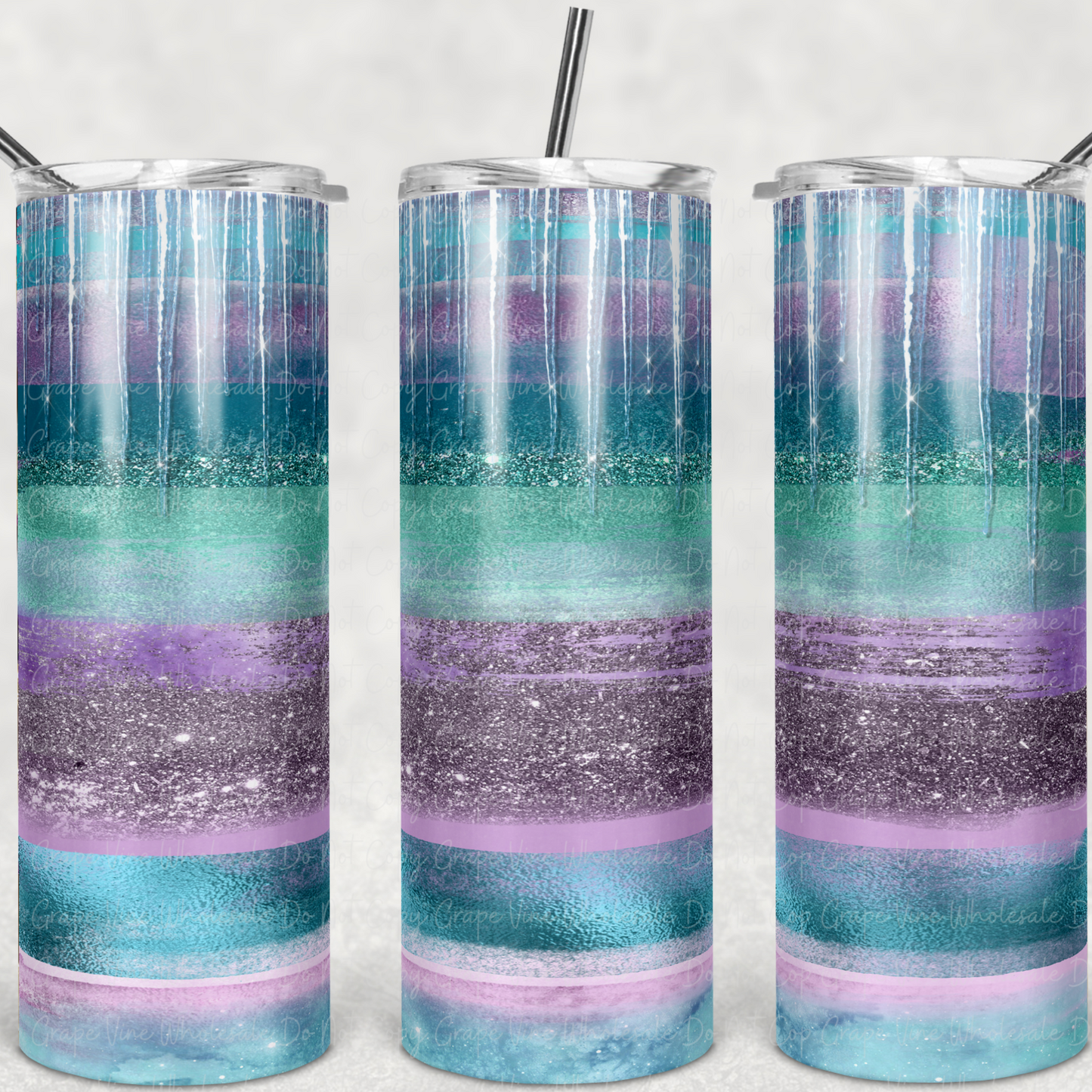 Winter Glitter Striped icicle 20oz Skinny Tumbler Grape Vine Wholesale