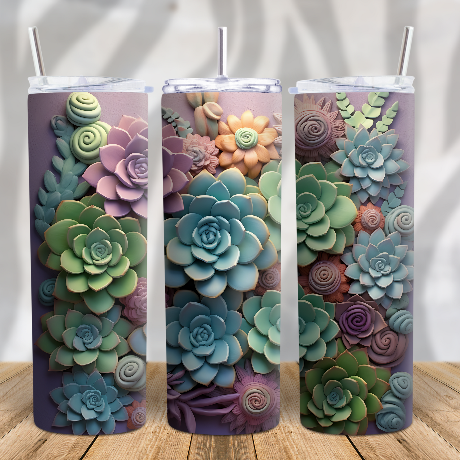 3D Style Succulents 20oz Skinny Tumbler Grape Vine Wholesale