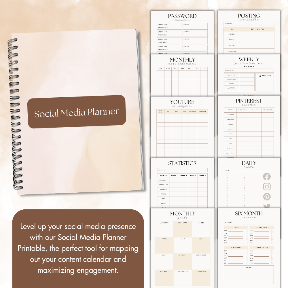 Digital Social Media Planner – Printable & Editable | Organize, Track & Grow Your Online Presence