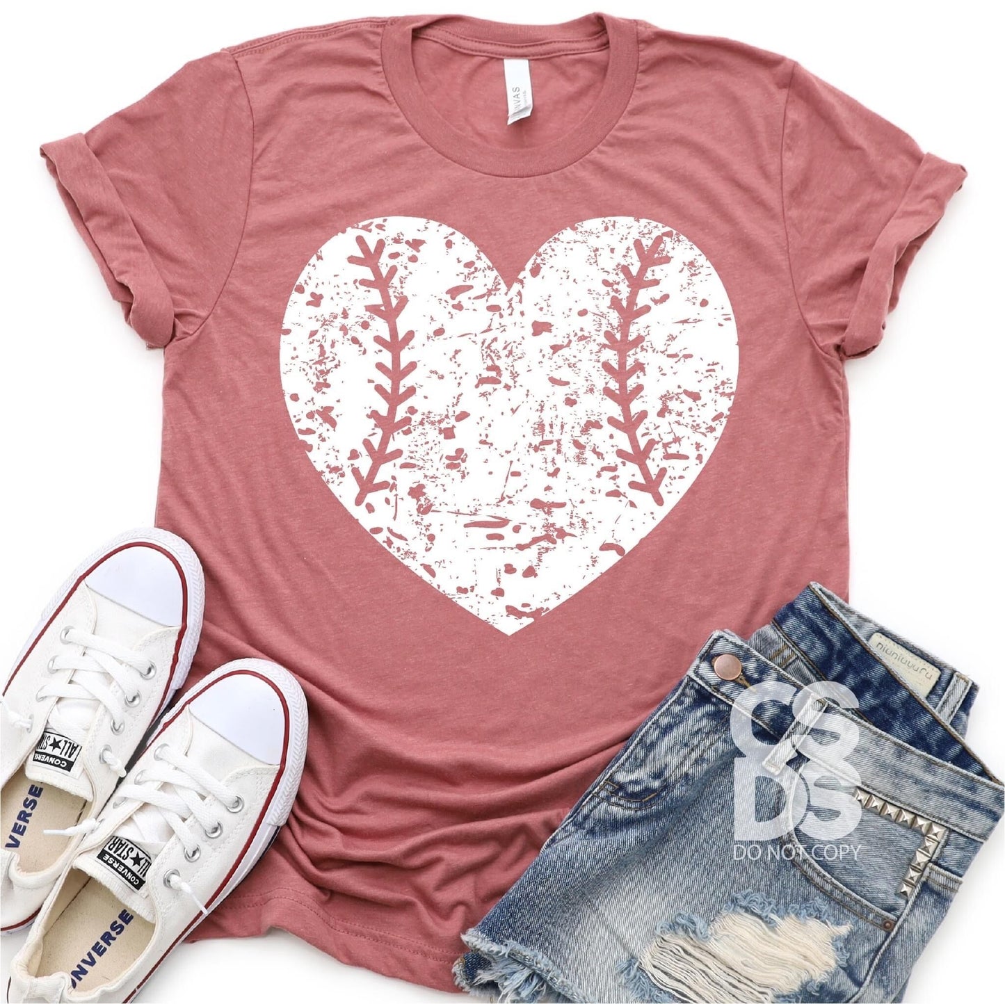 Baseball Heart (Coral Silk Tee GILDAN BRAND)