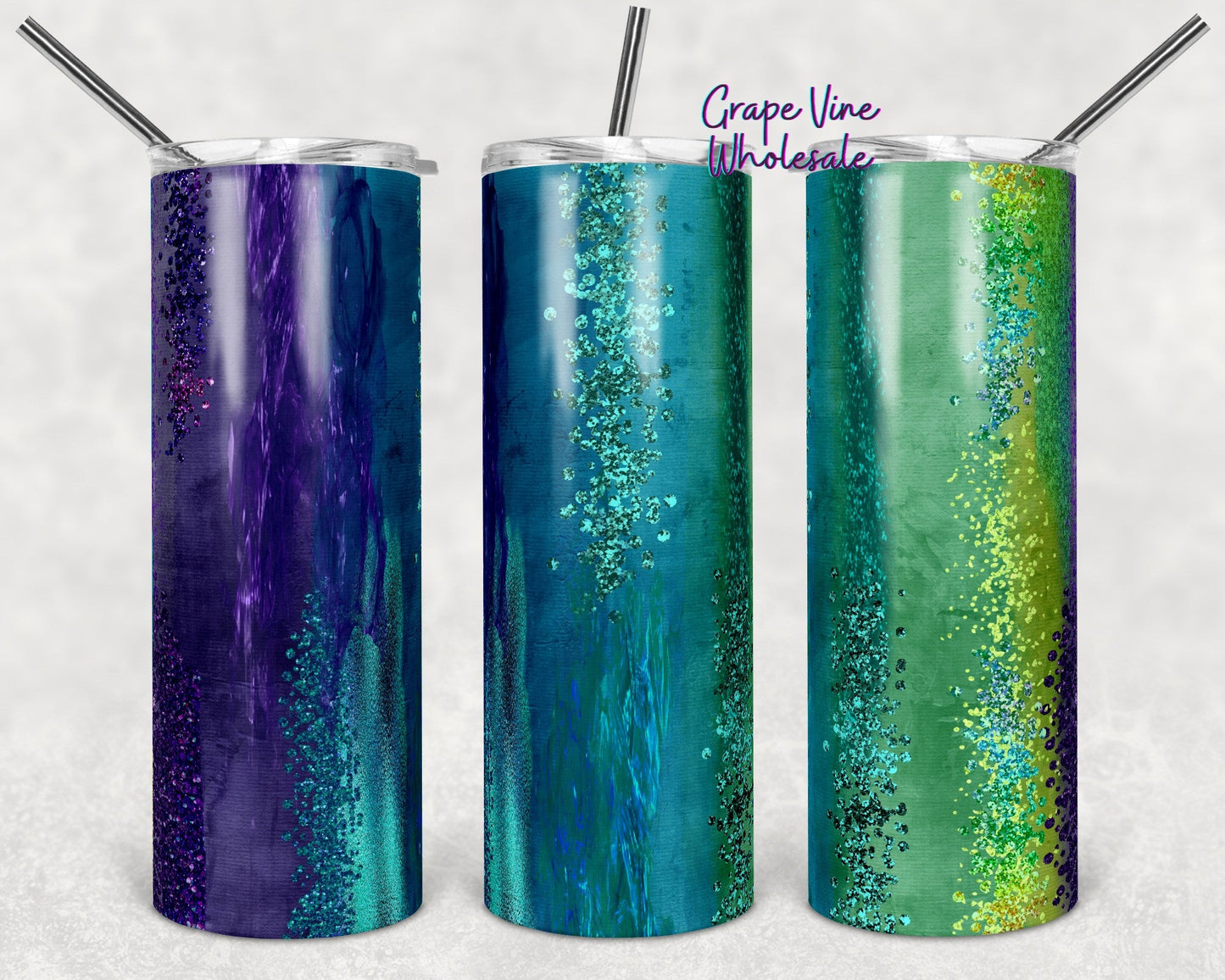 A Splash Of Color & A Dash Of Glitter 20oz Skinny Tumbler Grape Vine Wholesale