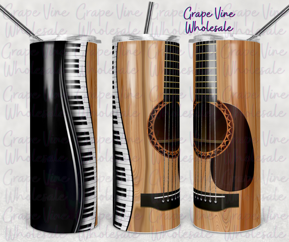 Acoustic Guitar & Piano Duo 20oz Skinny Tumbler Grape Vine Wholesale