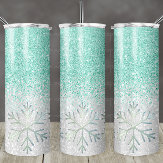 Aqua Glitter Snowflakes 20oz Skinny Tumbler Grape Vine Wholesale