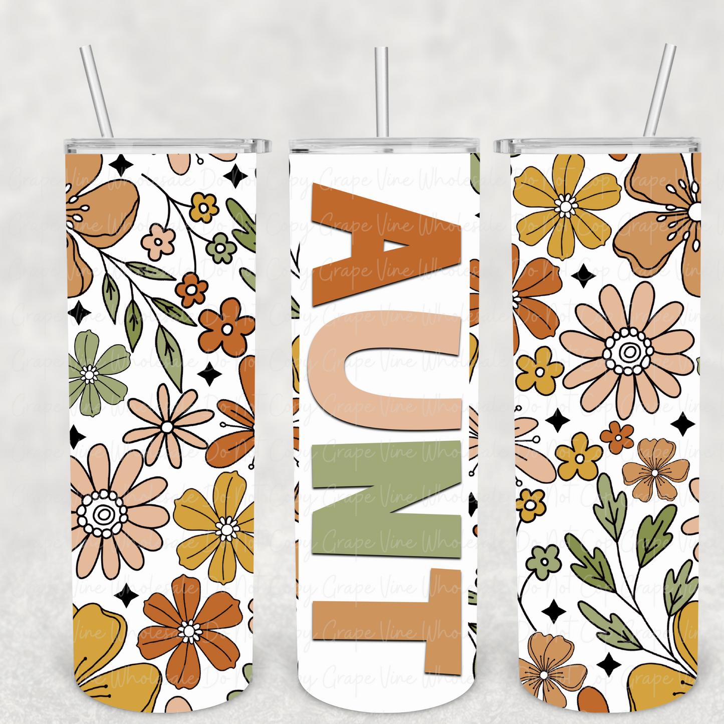 Aunt (Retro Flowers) 20oz Skinny Tumbler Grape Vine Wholesale