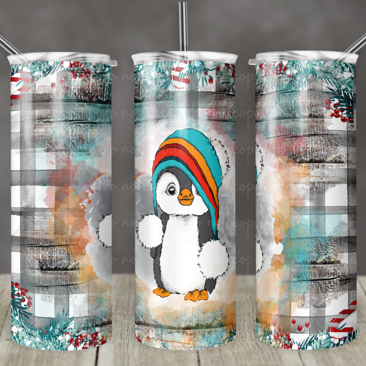 Baby Christmas Penguin 20oz Skinny Tumbler Grape Vine Wholesale