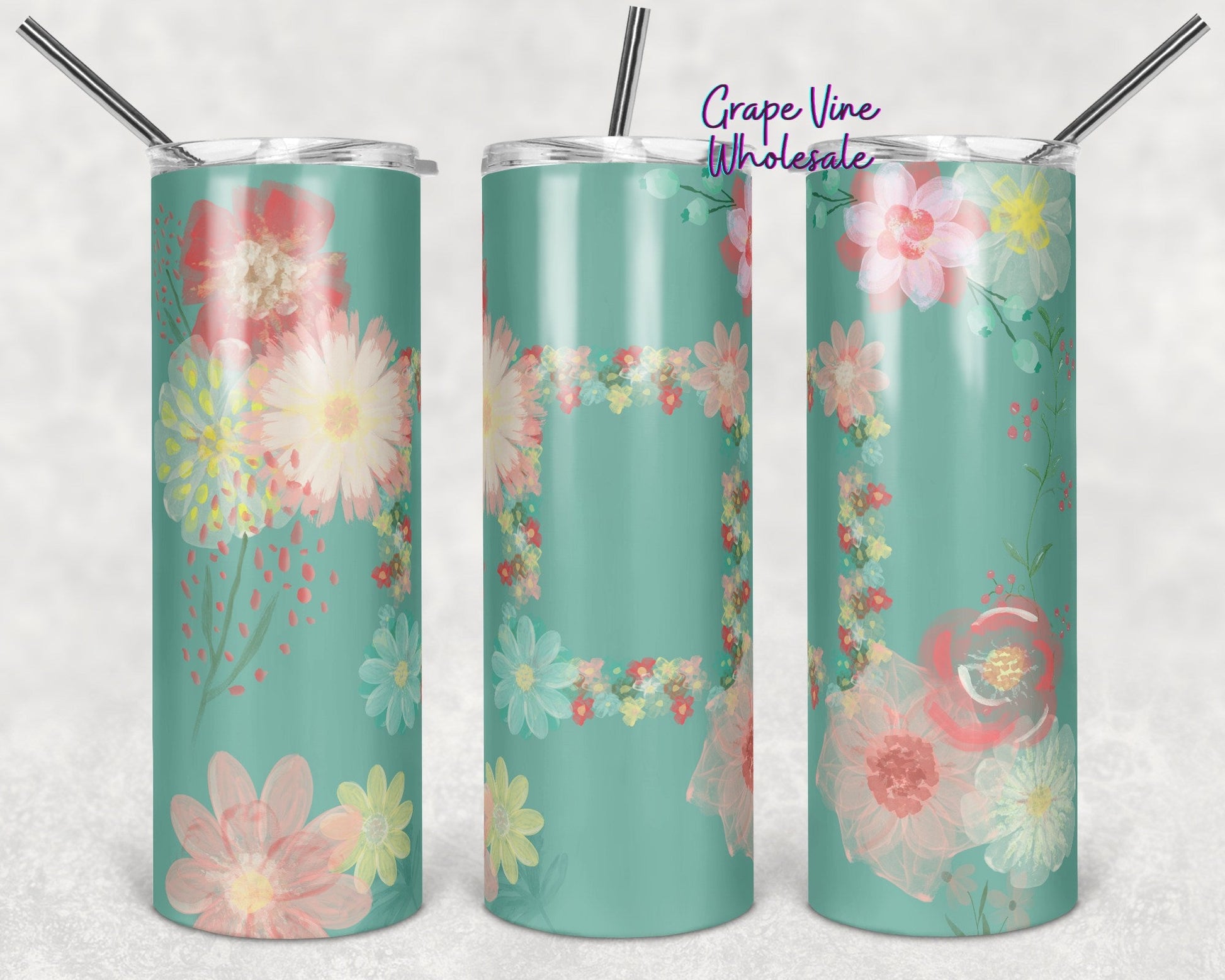 Bloom Where You Are Planted Floral Watercolor 20oz Skinny Tumbler Grape Vine Wholesale