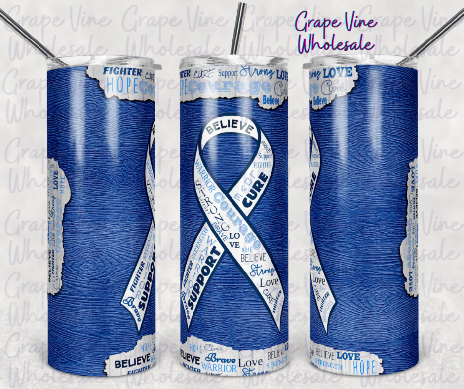 Blue Awareness Ribbon 20oz Skinny Tumbler Grape Vine Wholesale