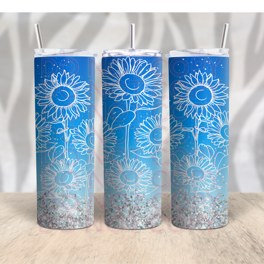 Blue glitter Sunflowers 20oz Skinny Tumbler Grape Vine Wholesale