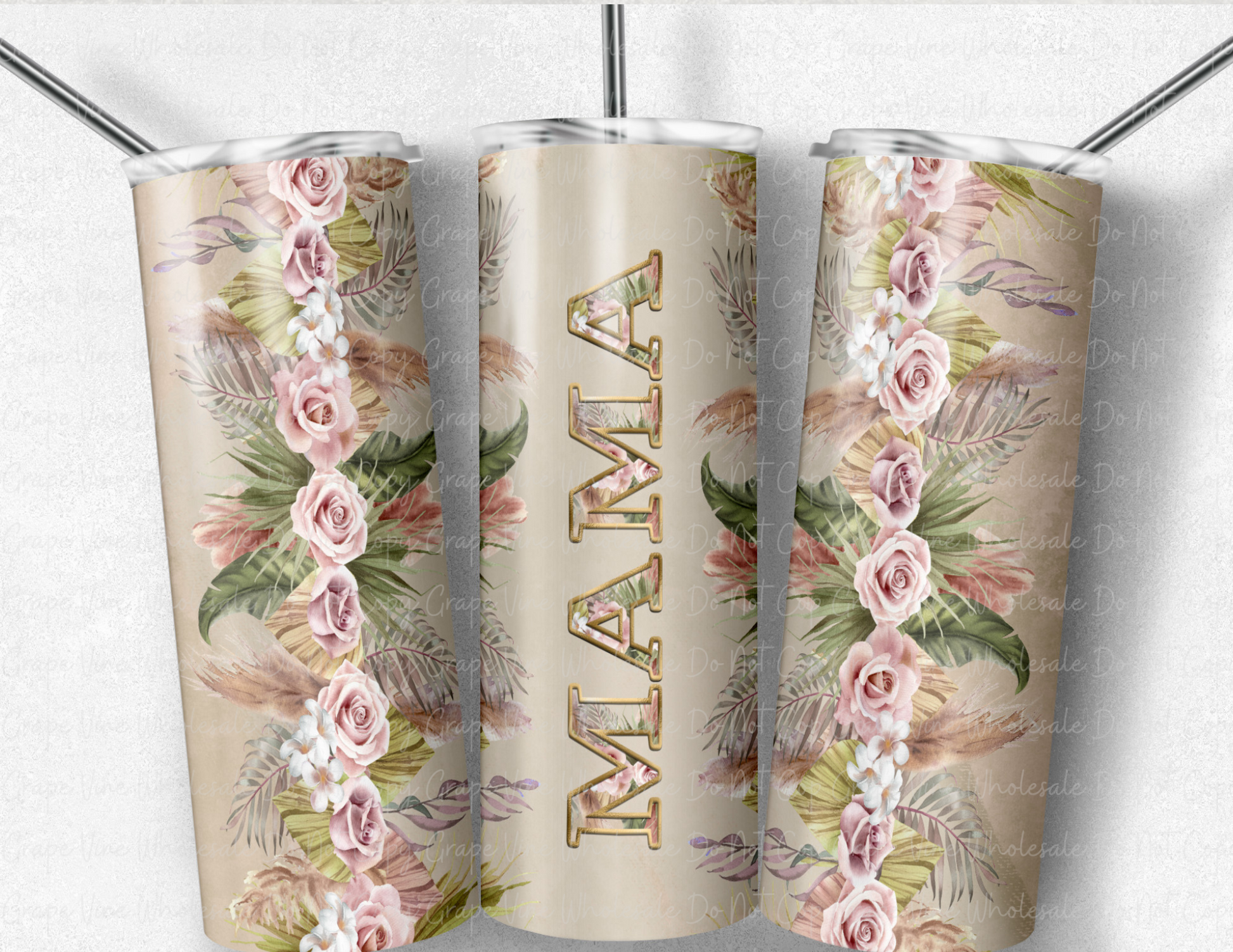 Boho Flower Border Mama 20oz Skinny Tumbler Grape Vine Wholesale