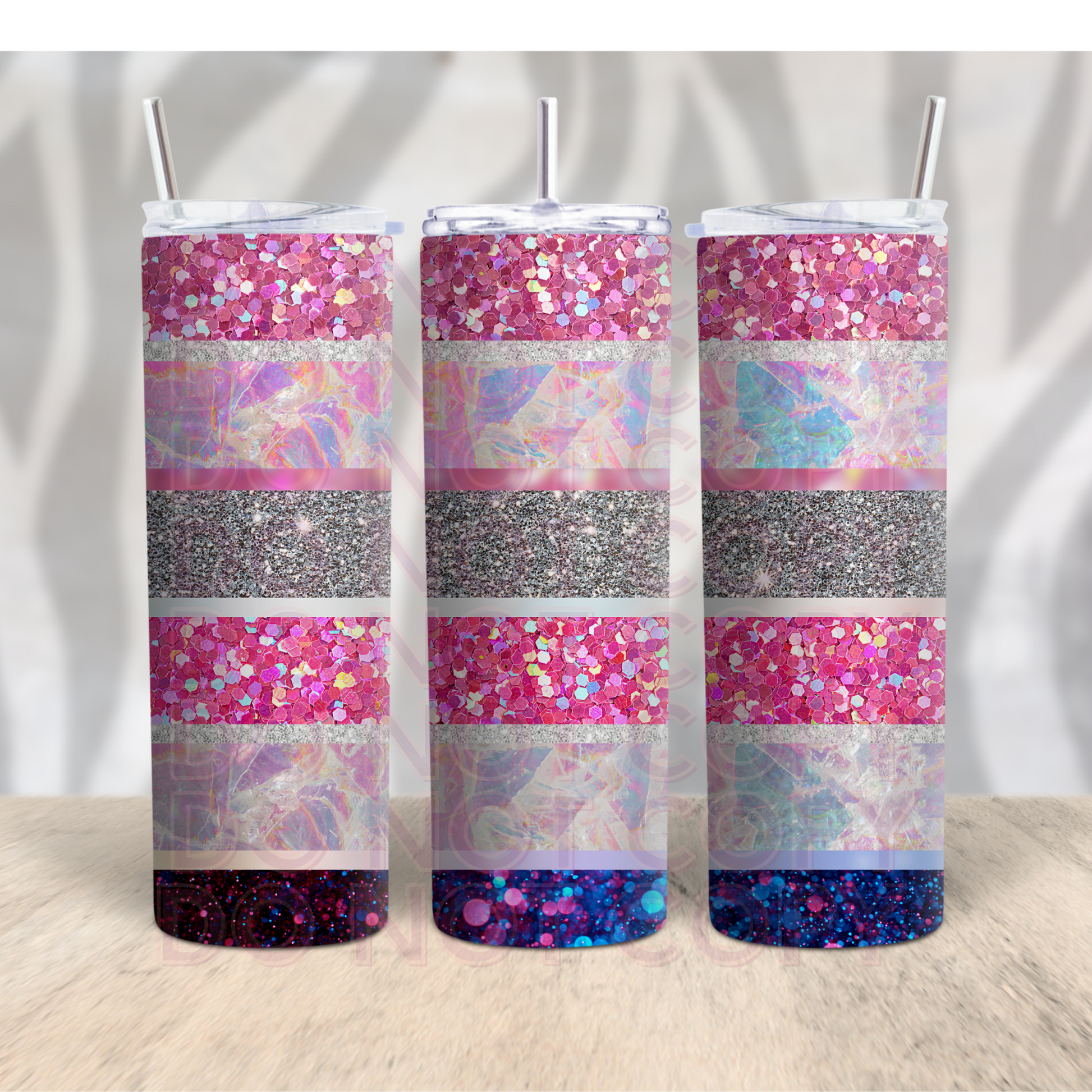 Bright Pink Glitter Stripes 20oz Skinny Tumbler Grape Vine Wholesale