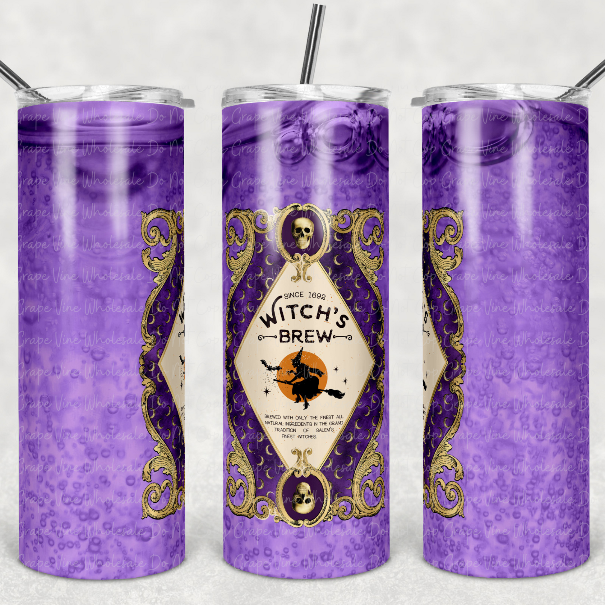 Bubbly Witch's Brew 20oz Skinny Tumbler Grape Vine Wholesale