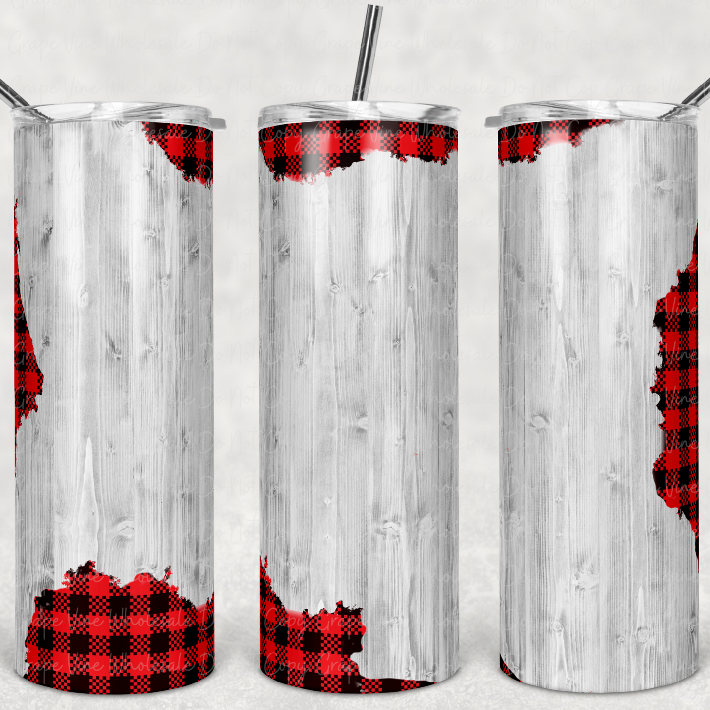 Buffalo Plaid and White Wood (plain)  20oz Skinny Tumbler Grape Vine Wholesale