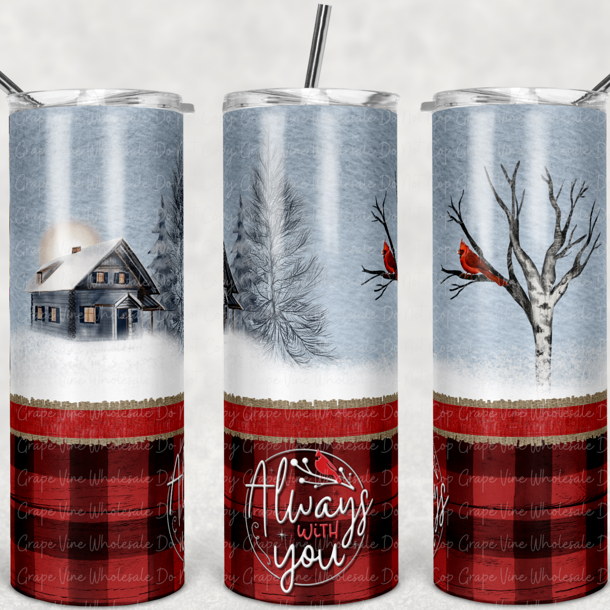 Buffalo Print with Cardinal -Always with You  20oz Skinny Tumbler Grape Vine Wholesale