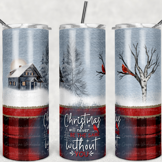 Buffalot Print with Cardinal -Christmas will Never be the Same  20oz Skinny Tumbler Grape Vine Wholesale