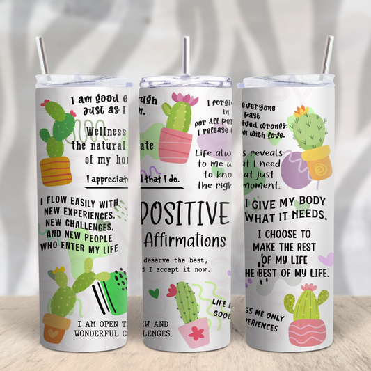 Cactus Positive Affirmations 20oz Skinny Tumbler Grape Vine Wholesale