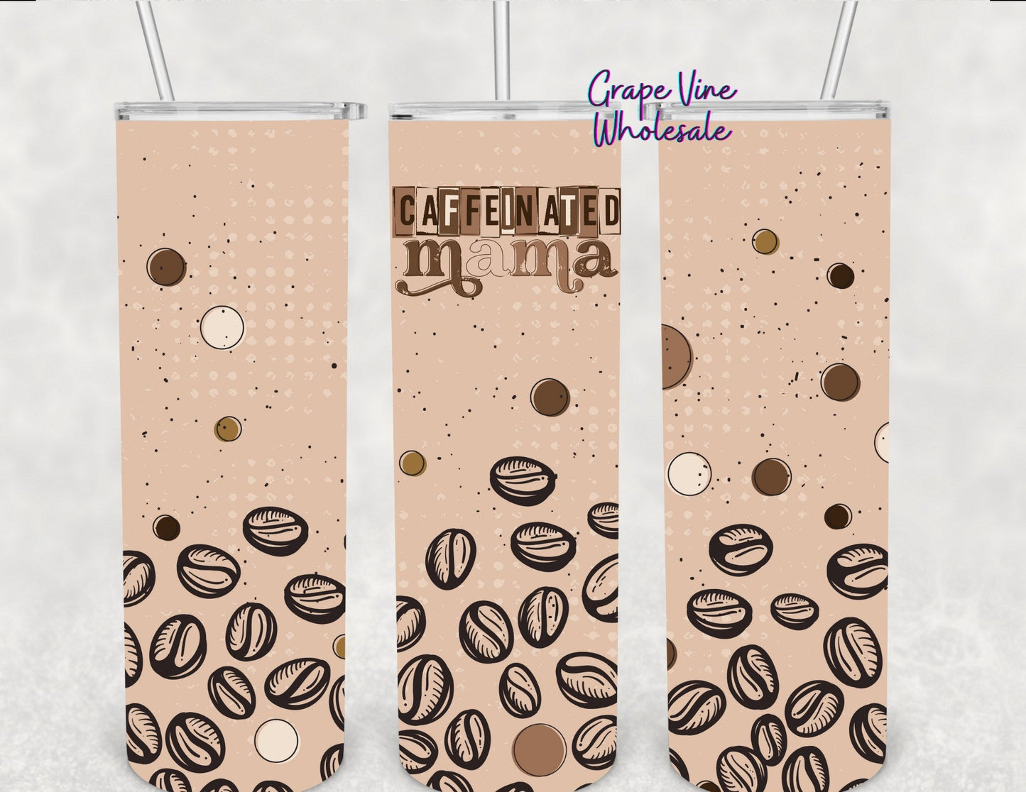 Caffeinated Mama 20oz Skinny Tumbler Grape Vine Wholesale