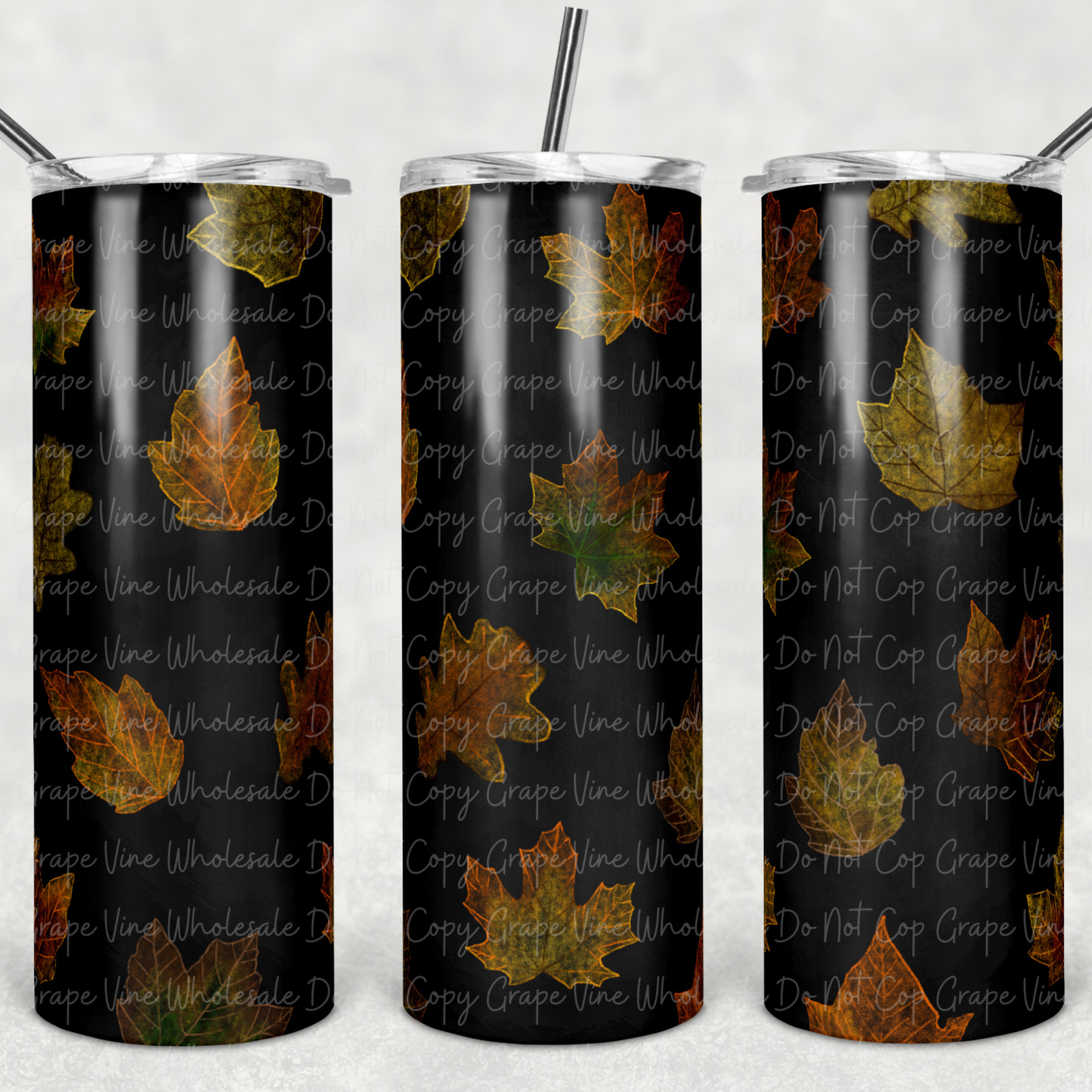 Chalkboard fall Leaves 20oz Skinny Tumbler Grape Vine Wholesale