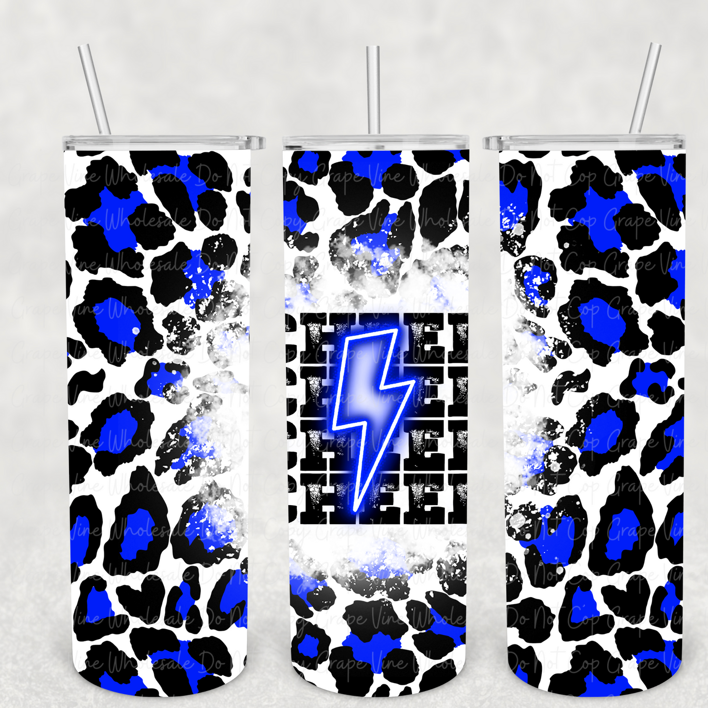 Cheer Blue Neon Bolt 20oz Skinny Tumbler Grape Vine Wholesale