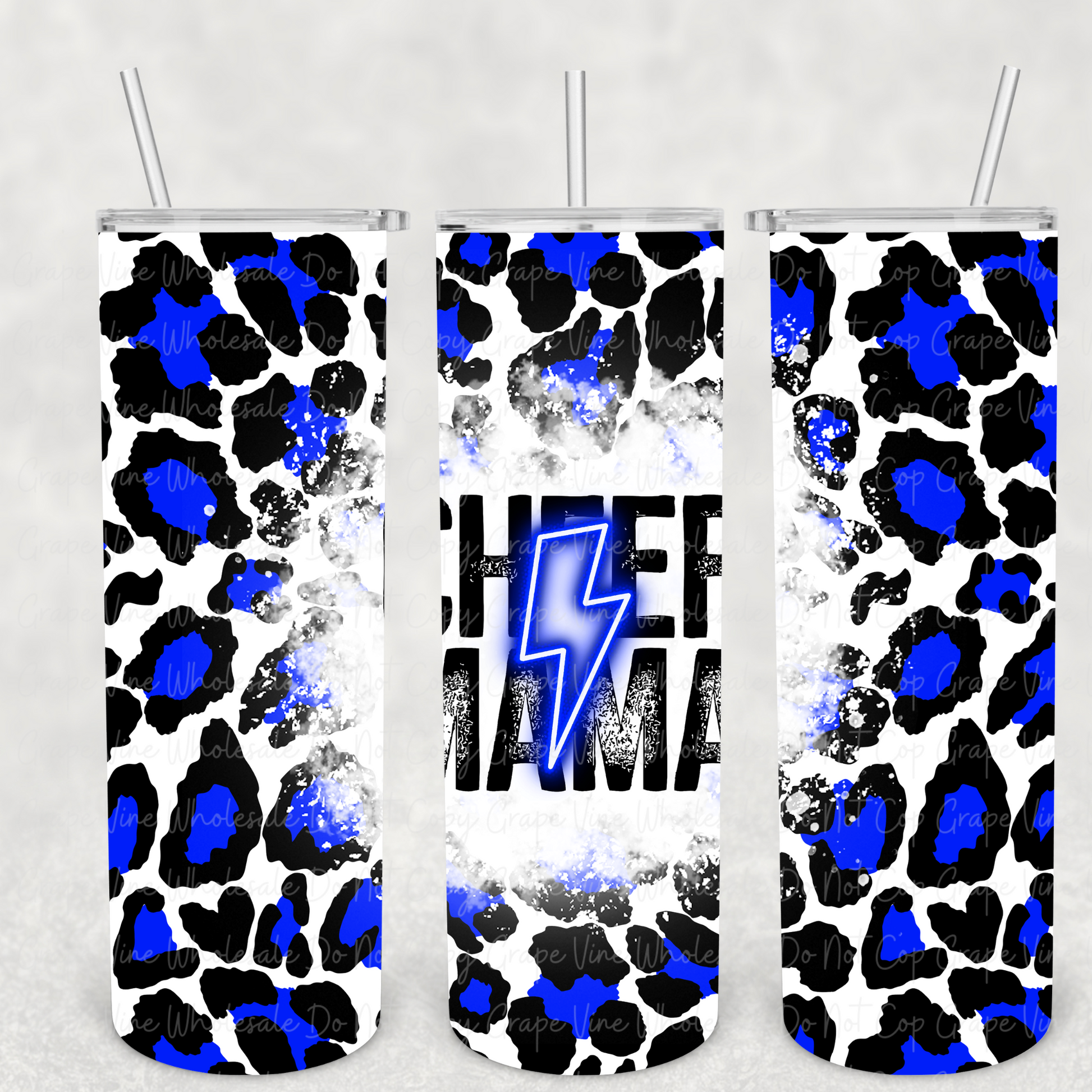 Cheer Mama Blue Neon Bolt 20oz Skinny Tumbler Grape Vine Wholesale