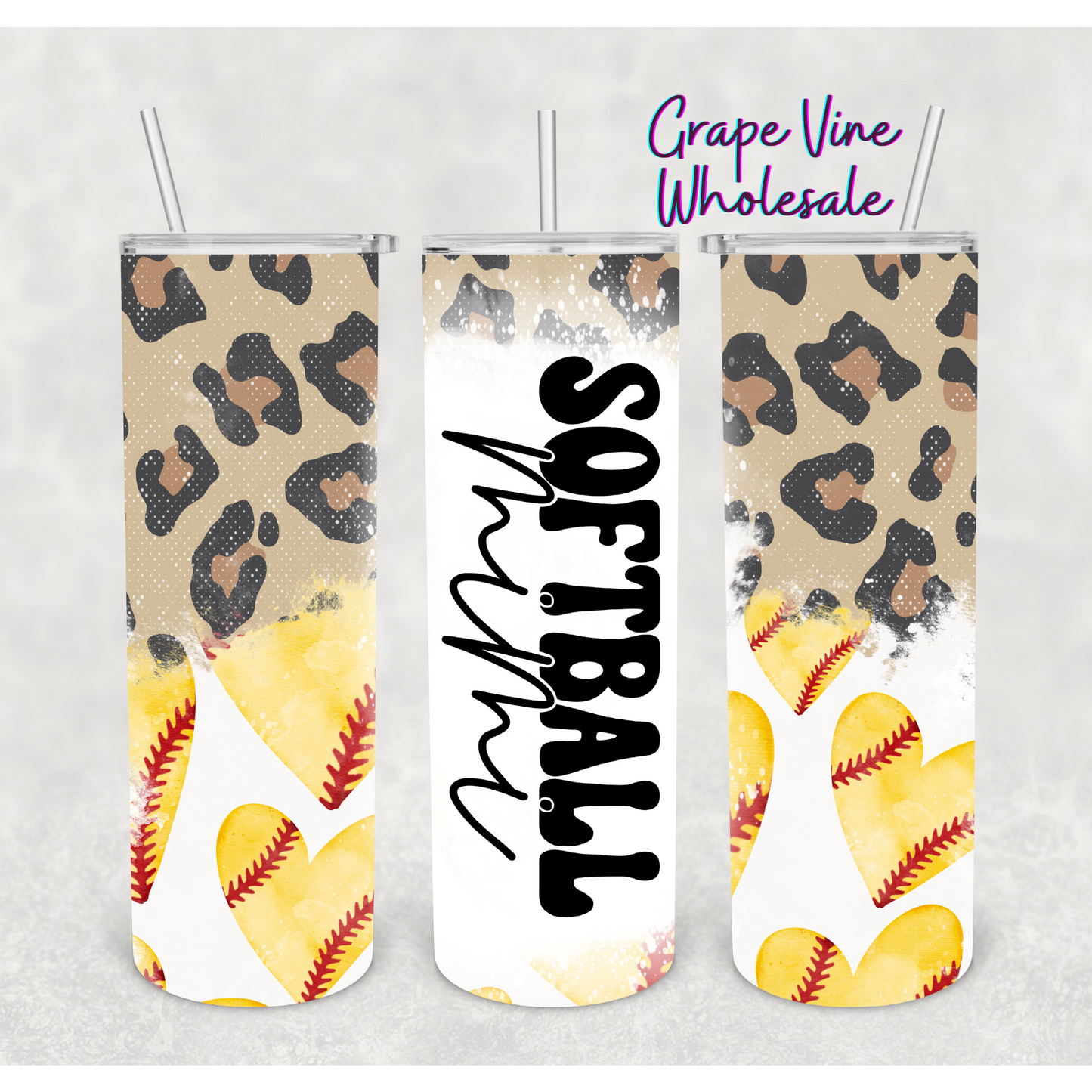 Cheetah Softball Mimi 20oz Skinny Tumbler Grape Vine Wholesale