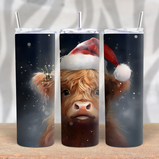 Christmas Eve Highland Cow 20oz Skinny Tumbler Grape Vine Wholesale