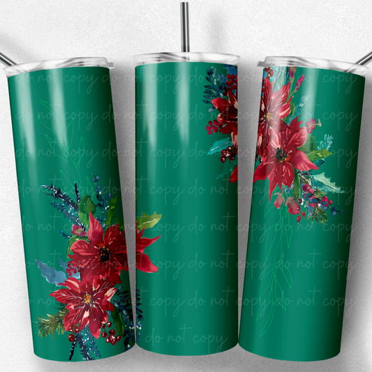 Christmas Flowers on Green 20oz Skinny Tumbler Grape Vine Wholesale