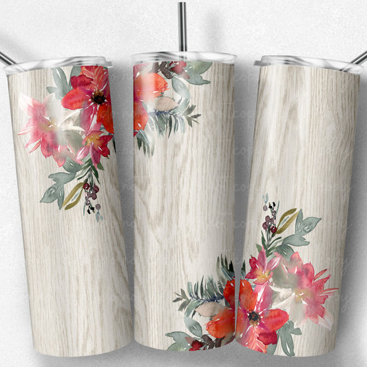 Christmas Flowers on Wood 20oz Skinny Tumbler Grape Vine Wholesale