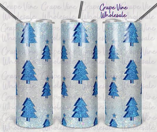 Christmas Tree Glitter Blue 20oz Skinny Tumbler Grape Vine Wholesale