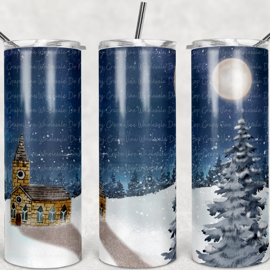 Church Snow Scene  20oz Skinny Tumbler Grape Vine Wholesale