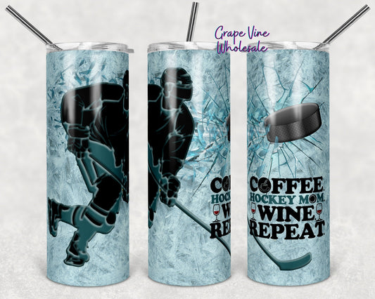 Coffee Hockey Mom Wine Repeat 20oz Skinny Tumbler Grape Vine Wholesale