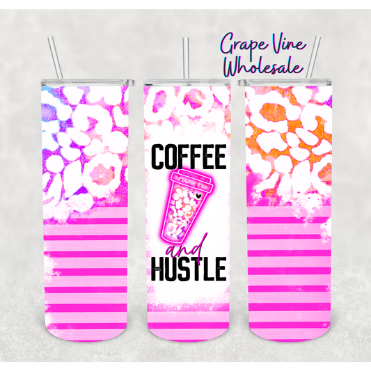 Coffee & Hustle Neon Leopard & Stripe Print 20oz Skinny Tumbler Grape Vine Wholesale