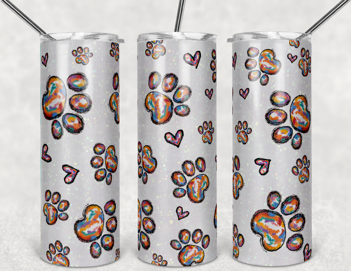 Colorful Dog Pawprints 20oz Skinny Tumbler Grape Vine Wholesale