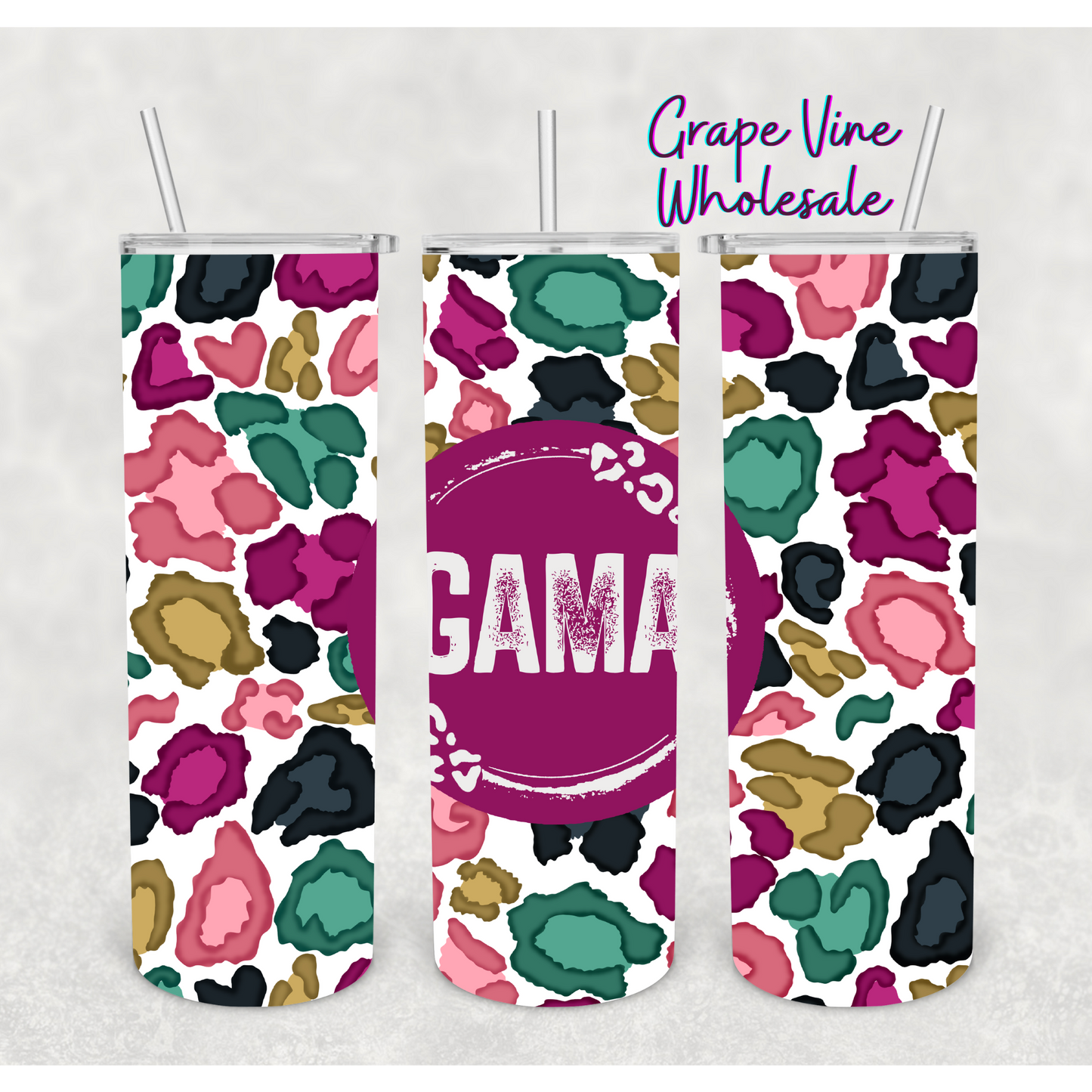 Colorful Leopard Gama 20oz Skinny Tumbler Grape Vine Wholesale