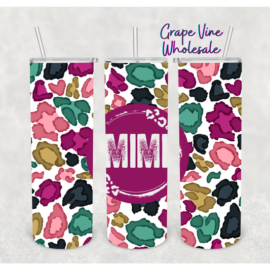 Colorful Leopard Mimi 20oz Skinny Tumbler Grape Vine Wholesale