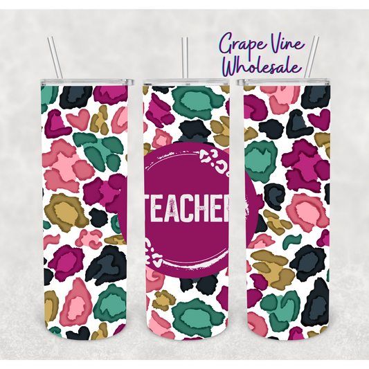 Colorful Leopard Teacher 20oz Skinny Tumbler Grape Vine Wholesale