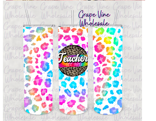 Colorful Leopard Teacher Off Duty 20oz Skinny Tumbler Grape Vine Wholesale