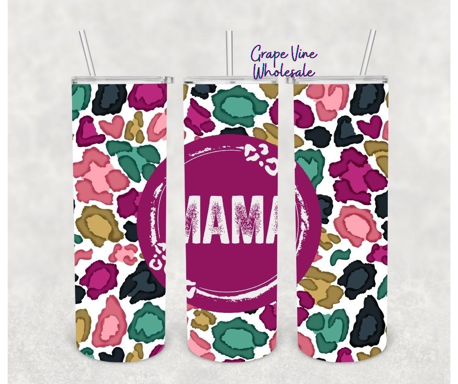 Colorful Leopard mama 20oz Skinny Tumbler Grape Vine Wholesale