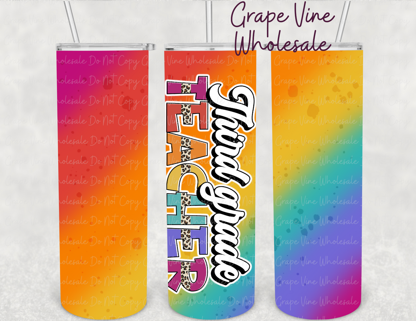 Colorful Teacher - Choose Your Options - 20oz Skinny Tumbler Grape Vine Wholesale