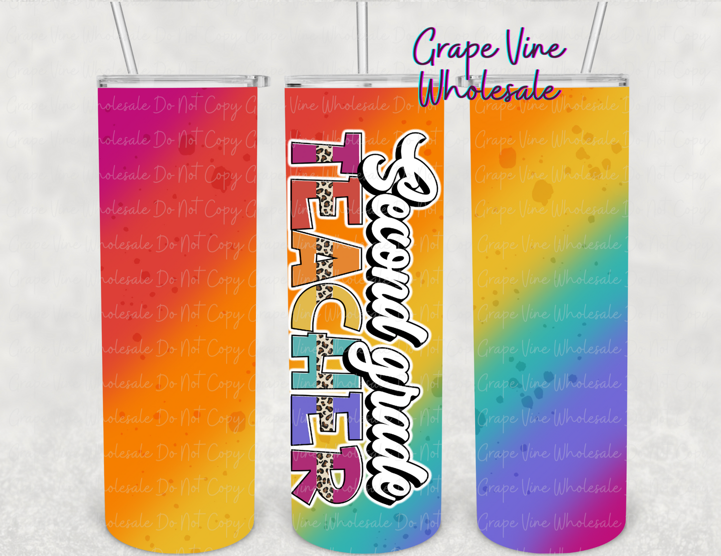 Colorful Teacher - Choose Your Options - 20oz Skinny Tumbler Grape Vine Wholesale