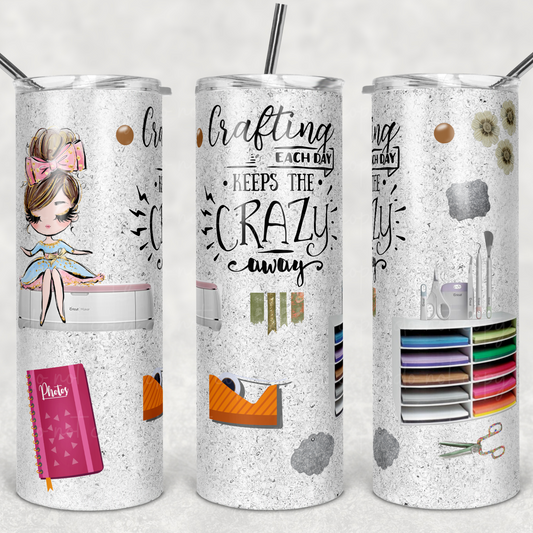 Crafting Each Day Keeps the Crazy Away 20oz Skinny Tumbler Grape Vine Wholesale