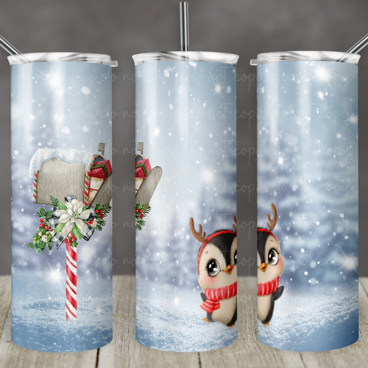 Cute Penguin and Winter Mailbox 20oz Skinny Tumbler Grape Vine Wholesale