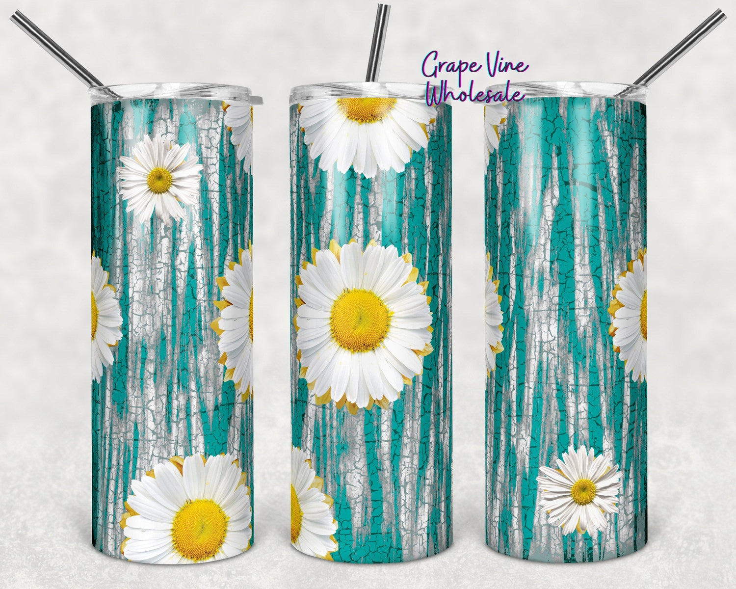 Daisy Crackle 20oz Skinny Tumbler Grape Vine Wholesale