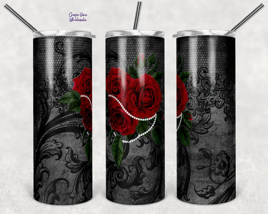 Death Rose & Pearls 20oz Skinny Tumbler Grape Vine Wholesale