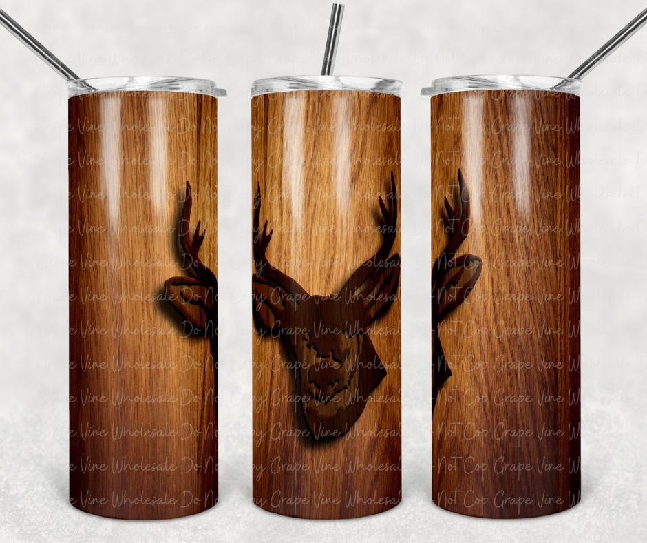 Deer Head on Woodgrain 20oz Skinny Tumbler Grape Vine Wholesale