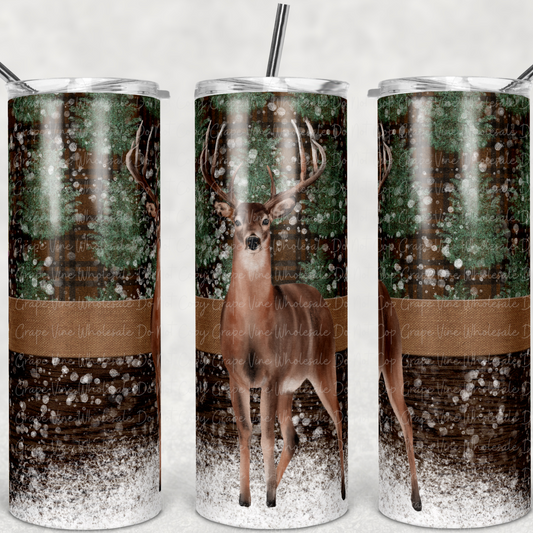 Deer and Snowy Christmas Trees  20oz Skinny Tumbler Grape Vine Wholesale