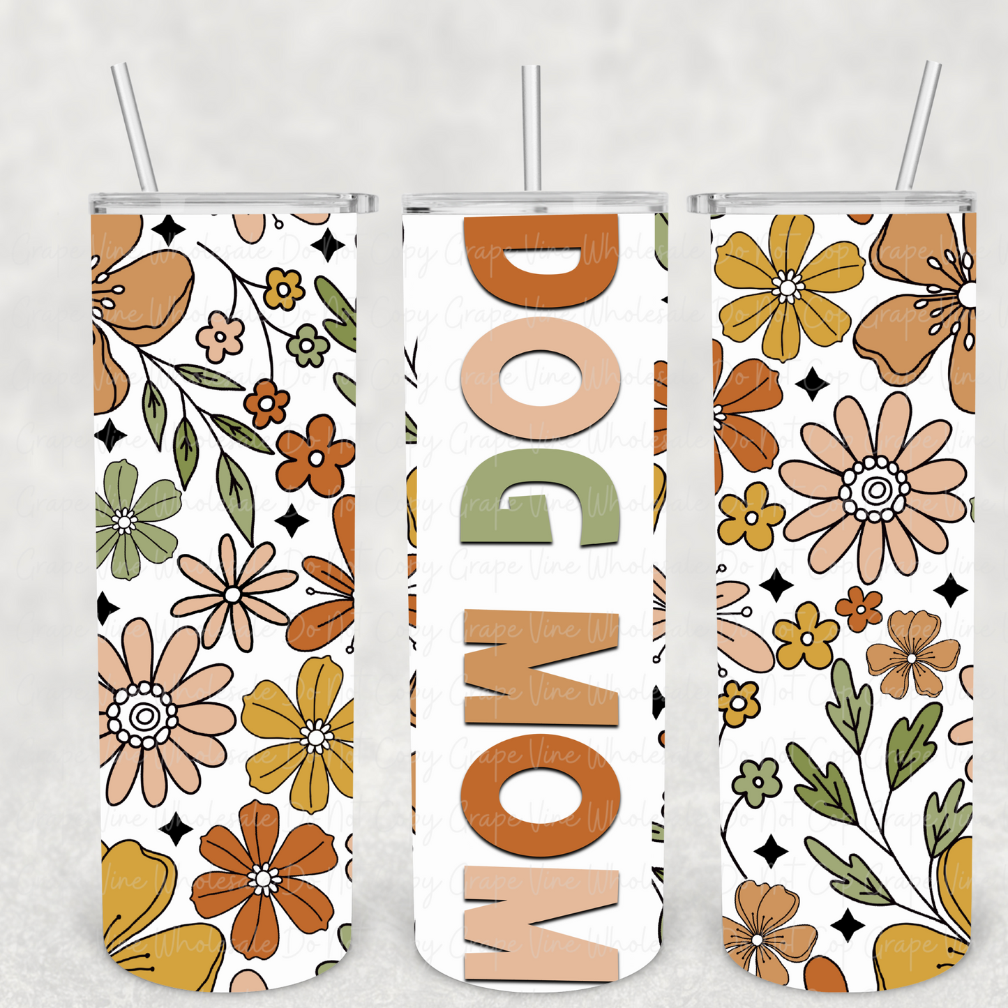 Dog Mom (Retro Flowers) 20oz Skinny Tumbler Grape Vine Wholesale