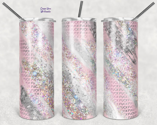 F BOMB Pink Holographic Milky Way 20oz Skinny Tumbler Grape Vine Wholesale